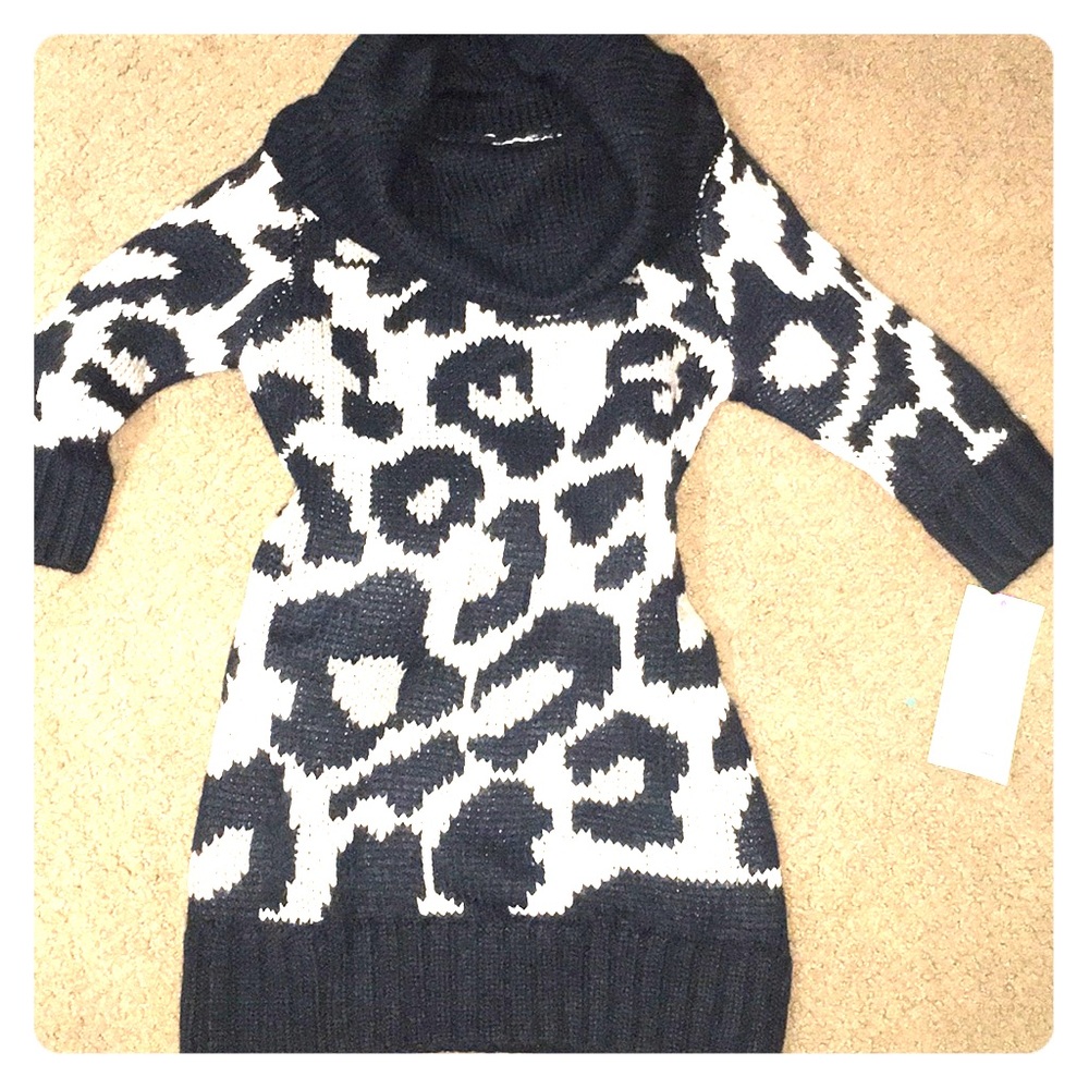 Girls Cherokee Tan & Black Leopard Sweater Dress